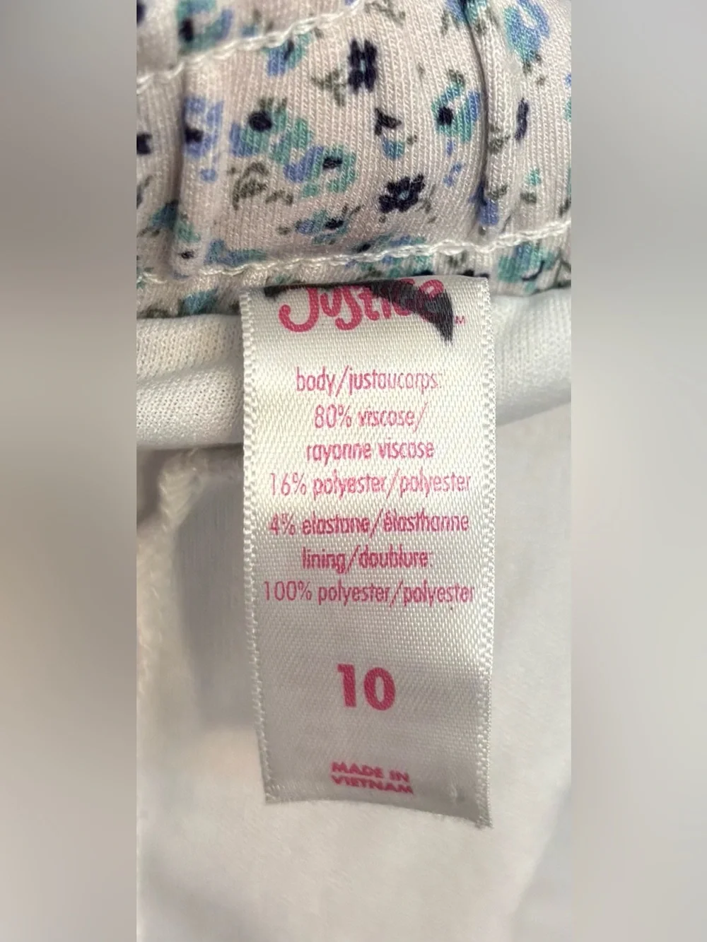 Justice White & Blue Floral Skort With Ring Detail Kids Girls Size 10